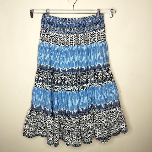 Elementz Maxi Skirt Mixed Pattern Ikat Floral Tiered Boho Hippie - Picture 1 of 10